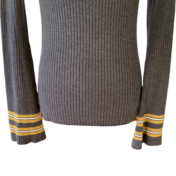 Leo & Sage Gray Yellow Ribbed Long Sleeve Top - S - Picture 3 of 11